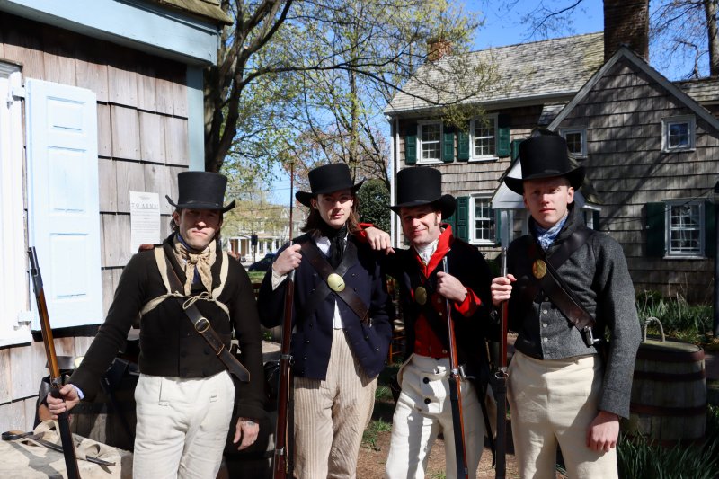 Andrew Lyter, Historic Lewes curator of maritime history and director of external affairs, is among the volunteer actors who played soldiers in the “Chaos” scene. Shown are (l-r) Lyter, Wilson Lecount, Ryan Schwartz and Liam Trageser.